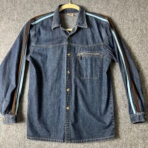 BBN Club Vintage Denim Racing Stripe Button Down Shirt Medium Wash Blue 15